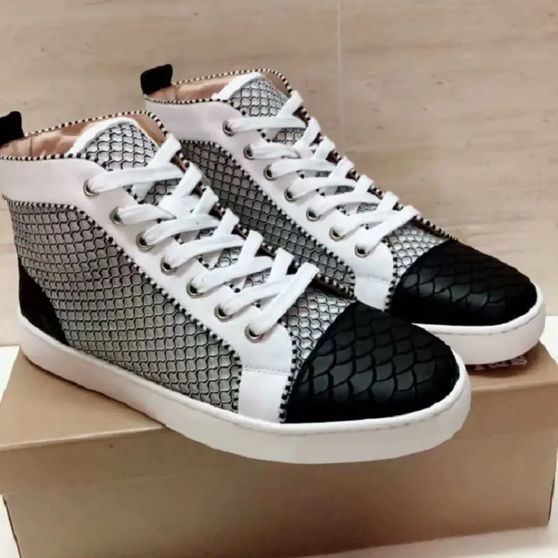 

Luxury Designer White High Top Snake Flats Casual Shoes Men and Women Outdoor Couple Sneakers Red Sole Loafers