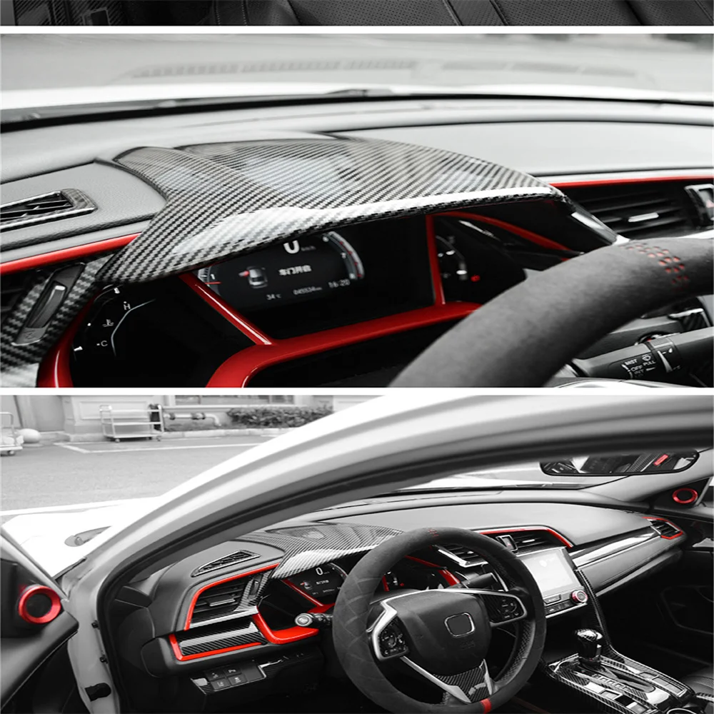 Накладка на приборную панель автомобиля из углеродного волокна рамка для Civic 10-го