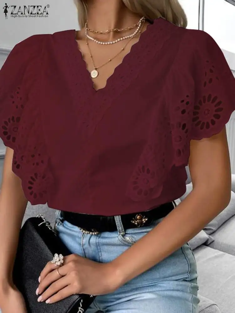 

Женская летняя дышащая рубашка, однотонные женские блузки без рукавов, топ с V-образным вырезом, свободная Повседневная Туника ZANZEA, блузы дл...