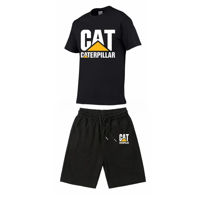 

New summer fashion men's two-piece suit breathable fit senior T-shirt sports suit printed casual cool suit