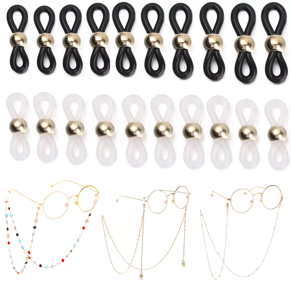 

50PCS Eyeglass Chain Ends Retainer Ear Hook Glasses Rope Connectors Sunglasses Cord Holder Adjustable Rubber Glasses Ring