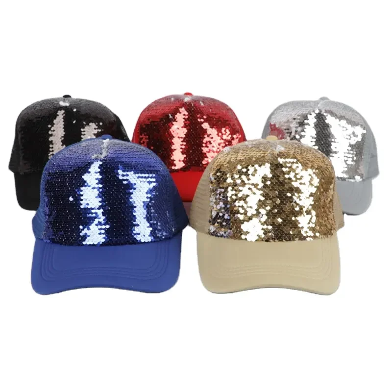 

Fashion 2023 Sublimation Blank Sequin Hats Adjustable Baseball Caps Solid Color Unisex For Diy Photo Printing Gift Party Decor