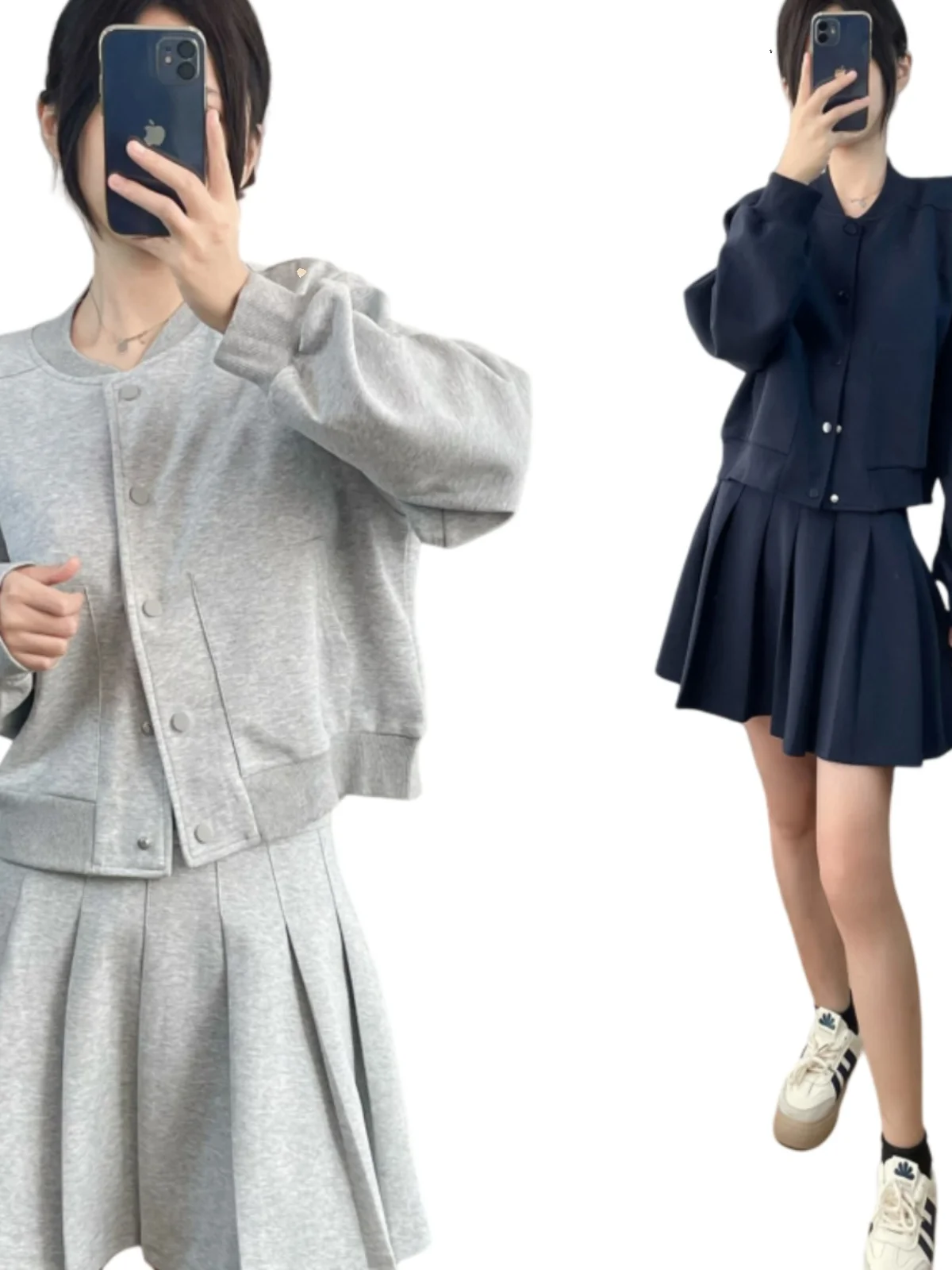 Модная корейская бейсбольная форма Sle Верхняя одежда Плиссированная юбка из двух