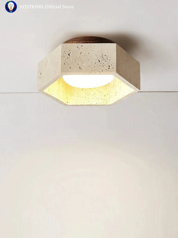 Светодиодный потолочный светильник с желтым пещерным камнем в кремовом стиле