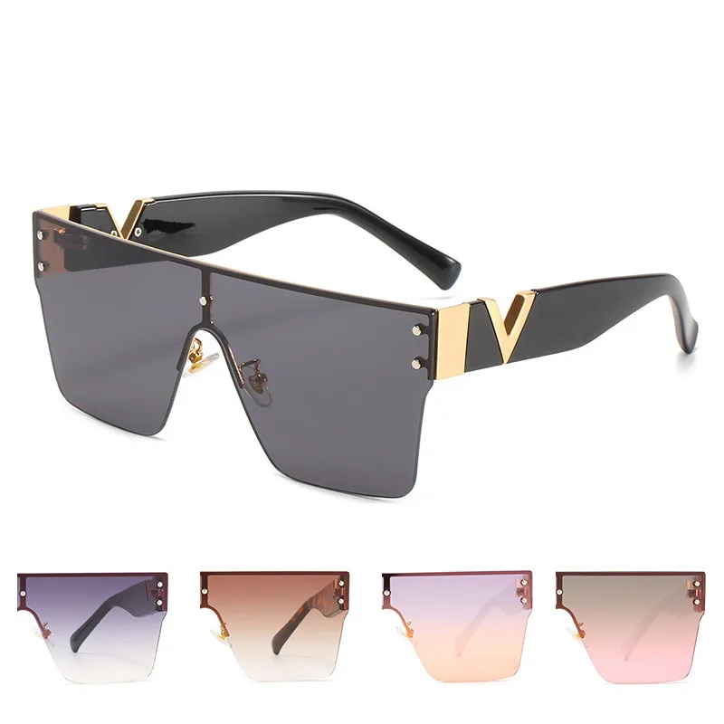 

New Style One-Piece Sunglasses Trend One Big Square Glasses Fashion Sun Glasses Oversized with V Frame UV400