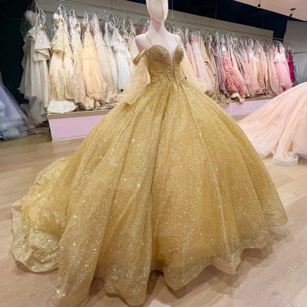 Индивидуальное блестящее Золотое женское платье для выпускного вечера с