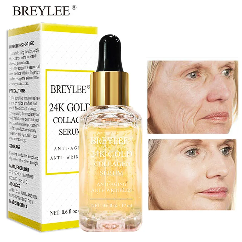 BREYLEE 24K Gold Serum Anti-Aging Collagen Boost Remove Wrinkles Face Lifting Firming Essence Tighten Moisturizing Skin Care