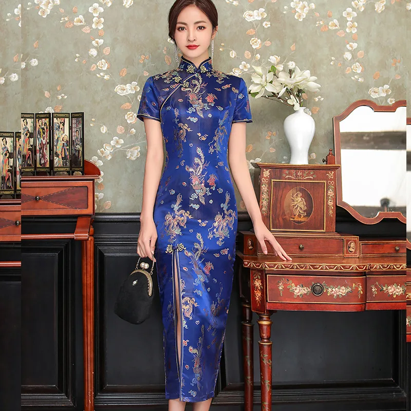 Женские платья Ретро Calssic Brocade Cheongsam Плюс Размер Китайское Длинное Ципао