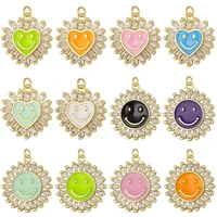 juya 18k real gold plated handicraft cubic zirconia love heart round enamel smile face charms for diy women kids jewelry making