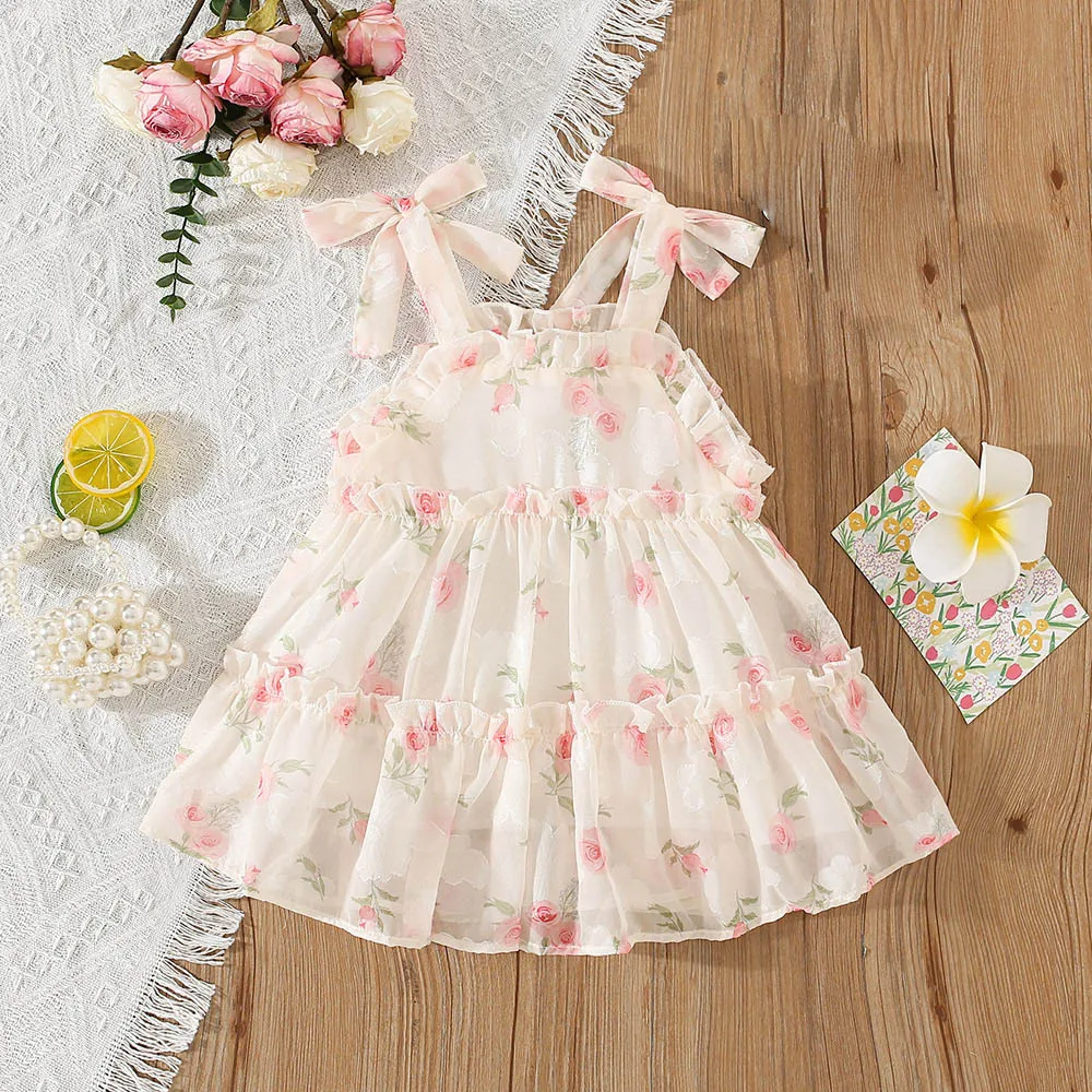Toddler Girl Dresses Floral Sleeveless Chiffon Summer Holiday Beach Kids Boutique Clothing images - 4