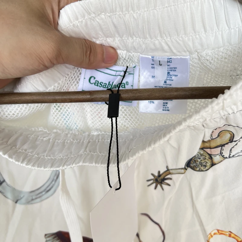 Brown Horsehead Print CASABLANCA Thin Silk Mesh Shortpant Shirt Short Set Men Women Hawaiian Beach TENNIS CLUB Seaside Surf Suit