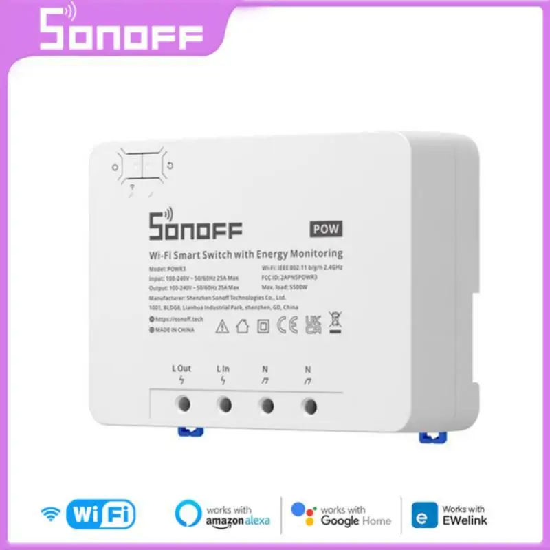 

Смарт-переключатель SONOFF POWR3 с поддержкой Wi-Fi, 25 А, 5500 Вт