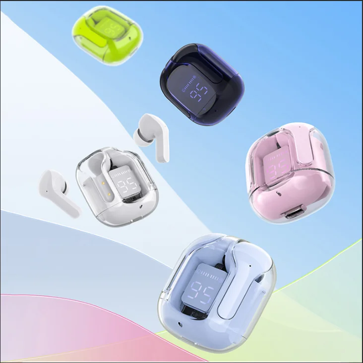

Colorful Transparent Headset TWS Wireless Bluetooth Earphones Bilateral Stereo Ring Speaker With Built-in Charging Compartment