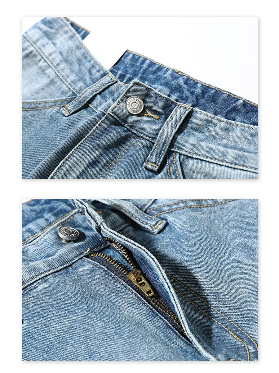 Four Seasons Men's Jeans American Loose Straight Retro Washed Jeans Men's Large Size Tide Brand High Street Wide Leg Pants JEANS