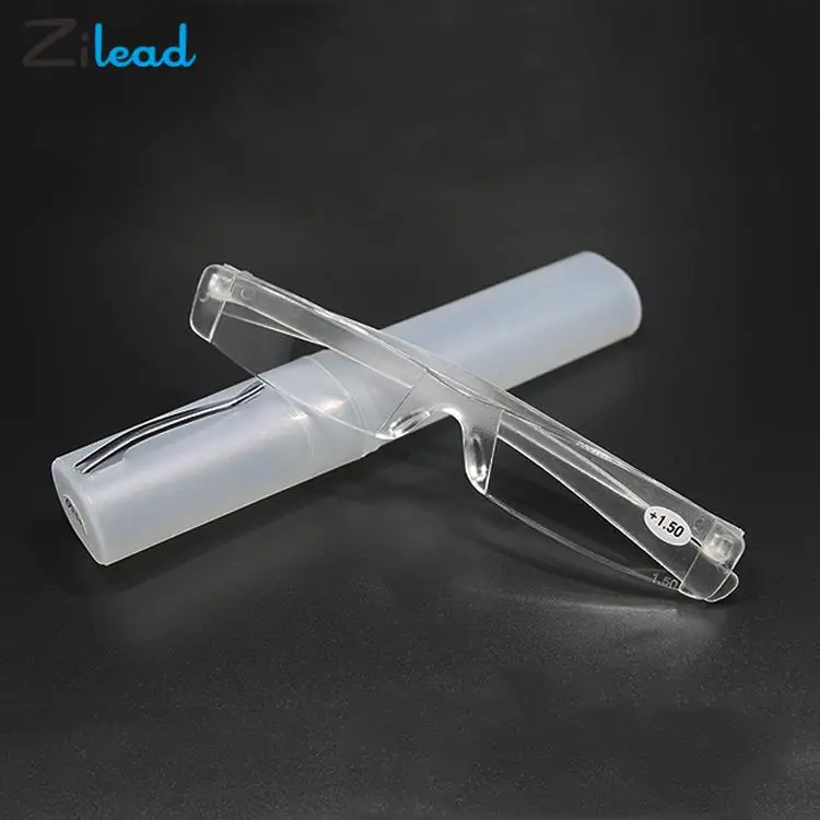

Zilead Mini Rimless Reading Glasses Women Men Transparent Resin Lens Portable Pen Tube Presbyopic Eyeglasses Unisex+1.0...+4.0