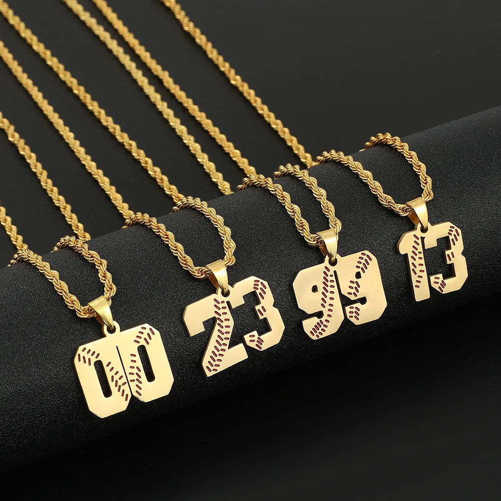 Hibody Customized Men Baseball Jersey Number Pendant Necklace Stainless Steel Baseball Charms For Outdoor Sport Fans Boys