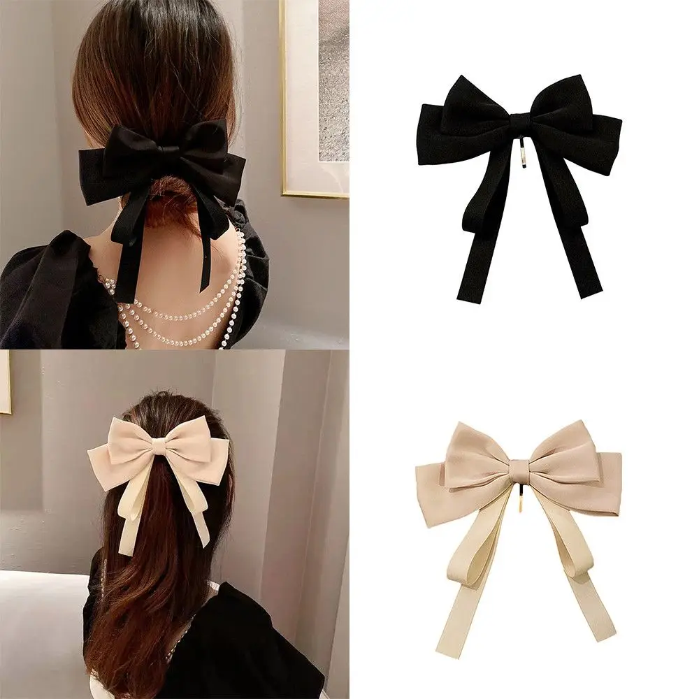 

Vintage Hair Accessories Solid Color Girls Sweet Hairpins Women Satin Scrunchie Bow Hair Clips Makeup Barrettes