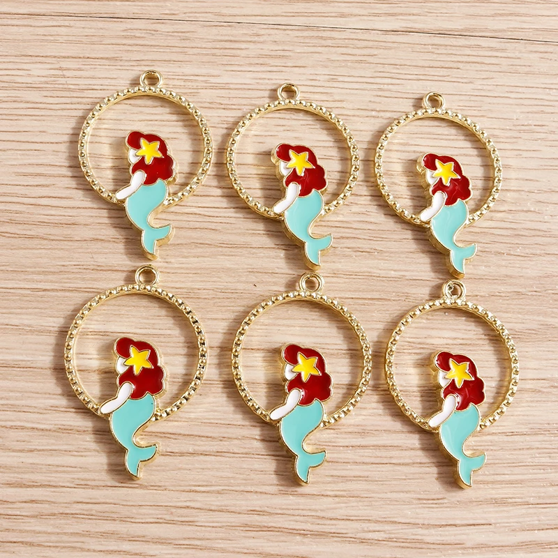 

10pcs 22x33mm Cute Enamel Mermaid Charms for Jewelry Making Earrings Pendants Necklaces DIY Keychains Handmade Crafts Supplies