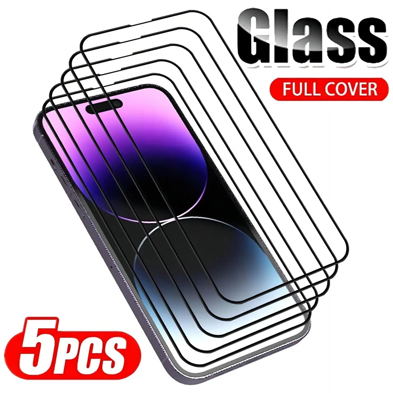 

5Pcs Full Cover Phone Screen Protector for iPhone 14 13 12 11 Pro Max Mini 7 8 Plus Tempered Glass for iPhone 15 PRO XS MAX XR X