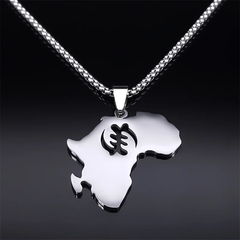 Африканский символ Adinkra Gye Nyame Map ожерелья для женщин и мужчин из нержавеющей стали