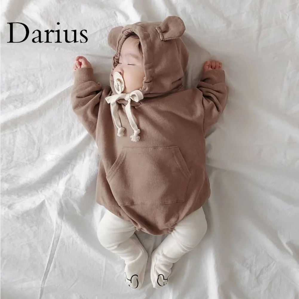 

Autumn and winter baby wrap clothes cute bear romper baby hooded sweater jumpsuit triangle romper