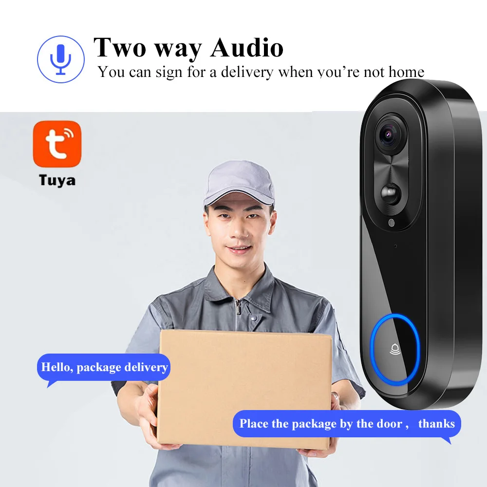 Фото 2 МП 1080P 5G Беспроводной Wi-Fi IP-видеодомофон Tuya APP с ИК ночным видением и внутренним звонком для входной двери №3