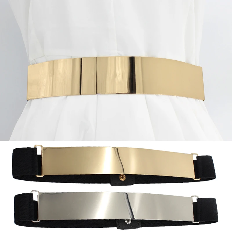 

Women Fashion Designer Belts Gold Silver Color Femme Classy Elastic Ceinture Wide Belt Ladies Apparel Accessory Luxury Waistband