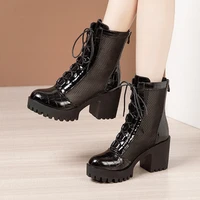 plus size 32 43 lace up genuine leather boots women shoes 2021 summer back zip medium block heel cutout boots ladies hole shoe
