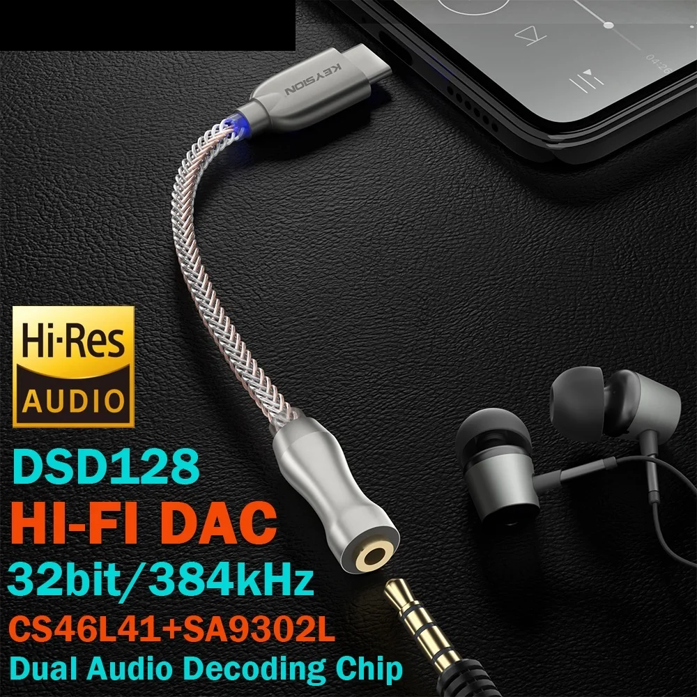 

USB TYPE C to 3.5MM DSD128 Hi-Fi Dual Audio Chip Decoder Headphone Amplifier Adapter DAC for Android Phone Window 10 MAC