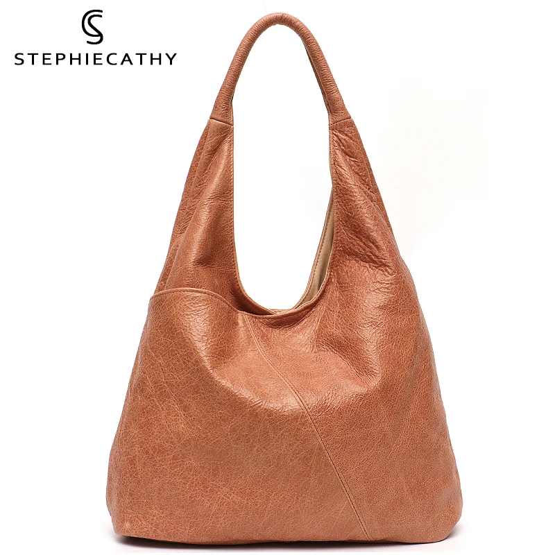 

SC Luxury Oil Wax Cowhide Shoulder Bag For Women Large Capacity Casual Hobo Handbag Vintage Style Female Shopping Travel Purse