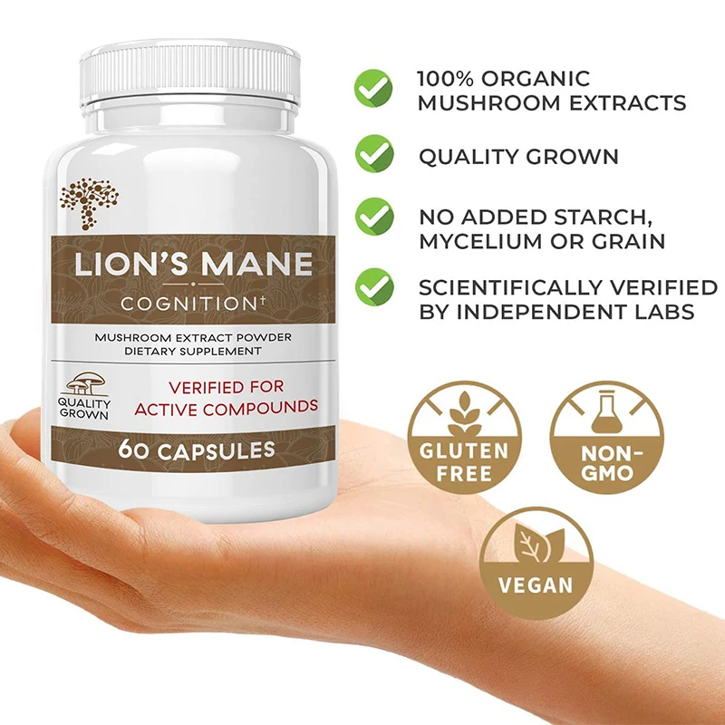 

60 Pills Lion Mane Ganoderma lucidum Mushroom Capsule Dietary Supplement Boosts Immune System Against Cancer Health Food