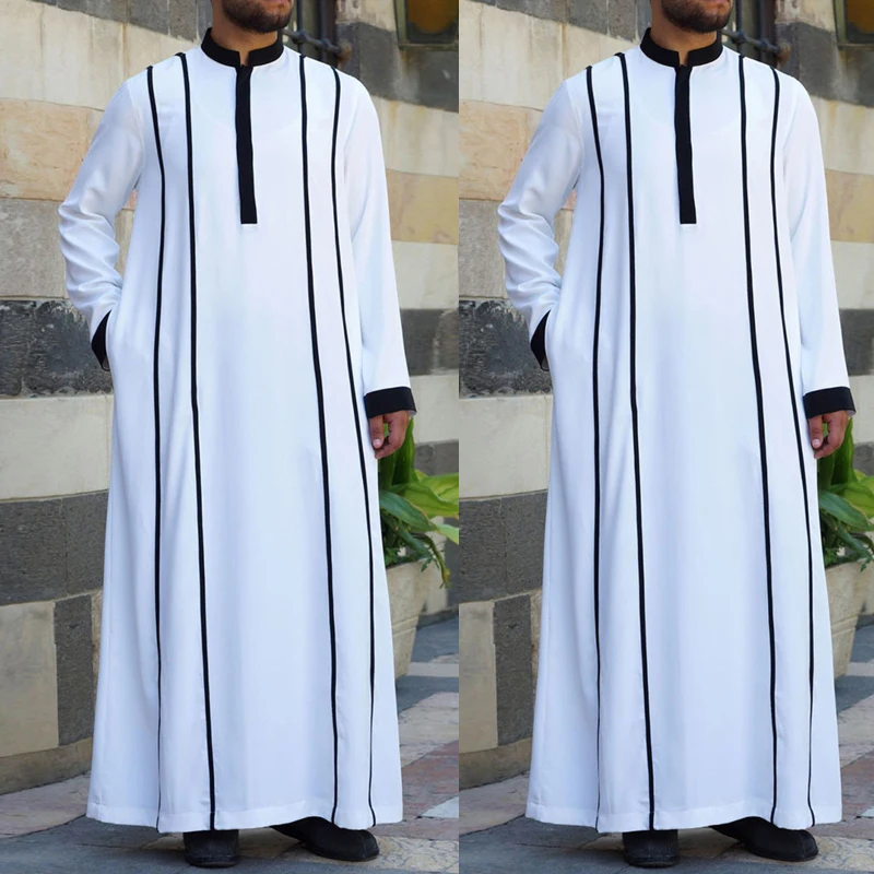Muslim Robes Men Traditional Eid Ramadan Gift Islamic Arab Caftan Jubba Thobe Long Sleeve Fashion Leisure Loose Clothing White
