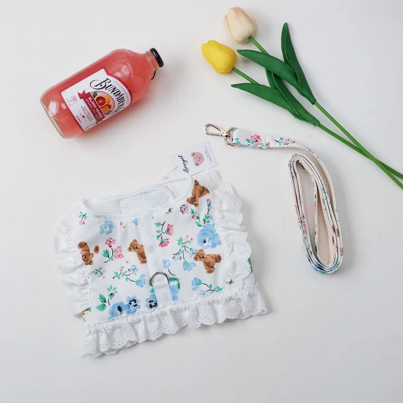 Комплект поводков для собак и кошек регулируемая кружевная Цветочная шлейка