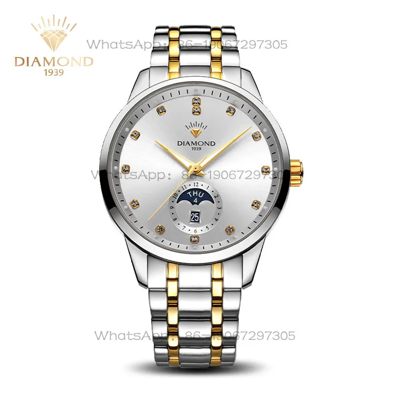 Фото Мужские механические часы Shanghai Diamond Brand с большим циферблатом, фазами Луны, светящимся двойным календарем, водонепроницаемые H201 №3