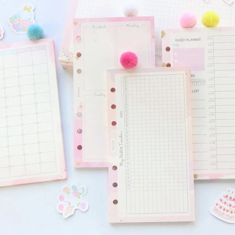 

Domikee new cute kawaii school 6 holes refilling paper sheets for binder planner spiral notebooks:daily weekly monthly