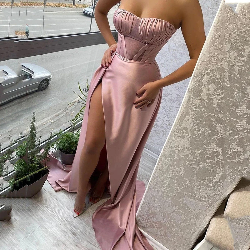 

Simple Women's Sexy Evening Dresses Sweetheart Side High Split Satin Sleeveless Prom Gowns Formal Party Robe 2023 Vestidos Fiest