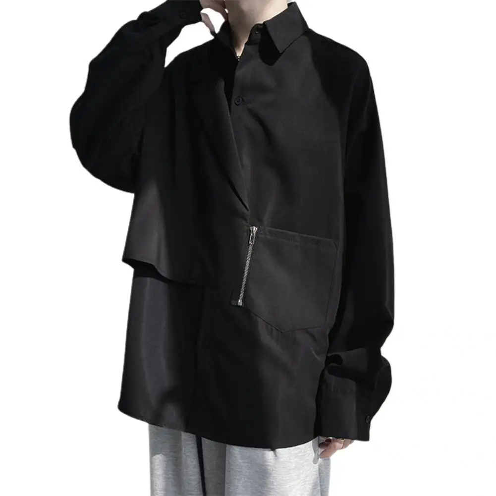 

Fabulous Shirt Long Sleeve Irregular Streetwear Turn-down Collar Men Shirt