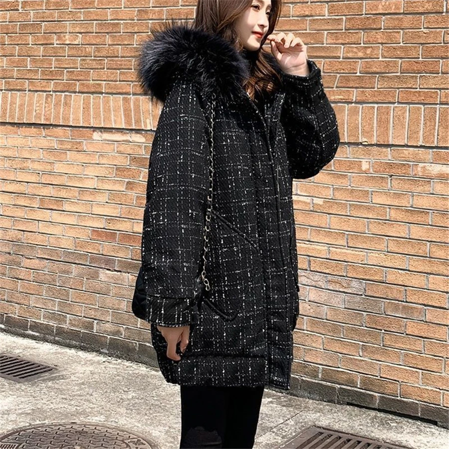 Faux Fur Collar Thicken Vintage Mid-length Parkas Winter Warm Loose Coat Cotton Padded Jackets Casual Korean Snow Wear Outwear