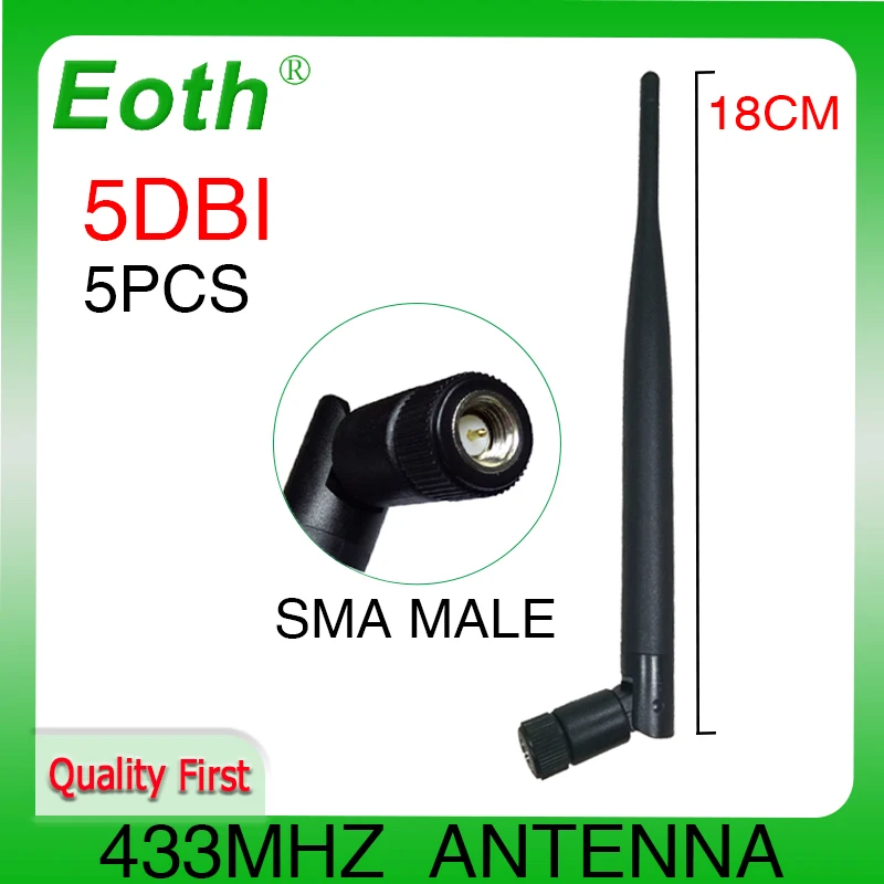 EOTH 5pcs 433mhz antenna 5dbi sma male lora antene pbx iot module lorawan signal receiver antena high gain