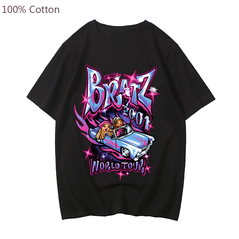 

Bratz T-shirt Cartoon Men/Women Graphic Print Tshirt Bratzs Dolls World Tour Letter Printing Tee-shirt 100% Cotton Summer shirts