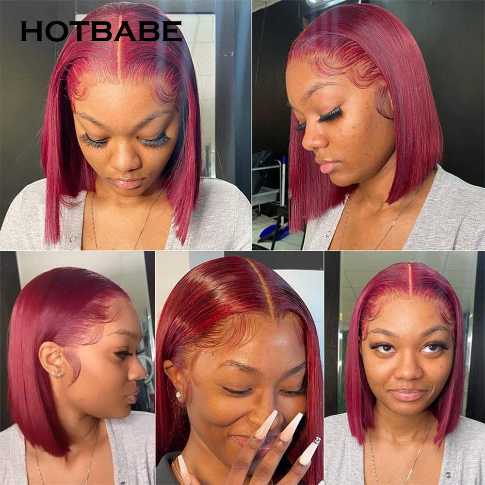 250 плотность 99J бордовый боб парик кружевные передние человеческие волосы парики