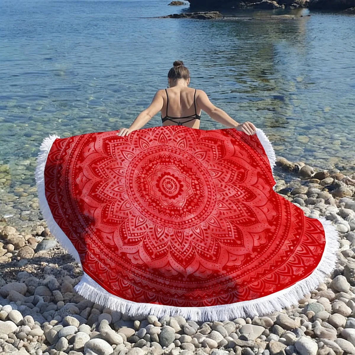 Пляжные полотенца Mandala Round, летние, геометрические, толстые, для душа и ванны, 150 см, круглые, для пляжа, плавания, йоги, как покрывало, сервильетт де пляж (art.: 3920db1600ac2) - 3920db1600ac2