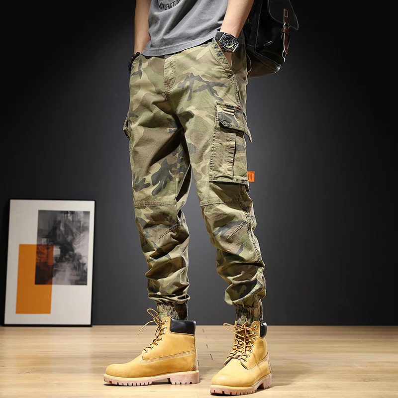 

2022 Spring Autumn New Fashion Straight Cargo Casual Pants Men Military Tactical Camouflage High Quality Trousers Male T104
