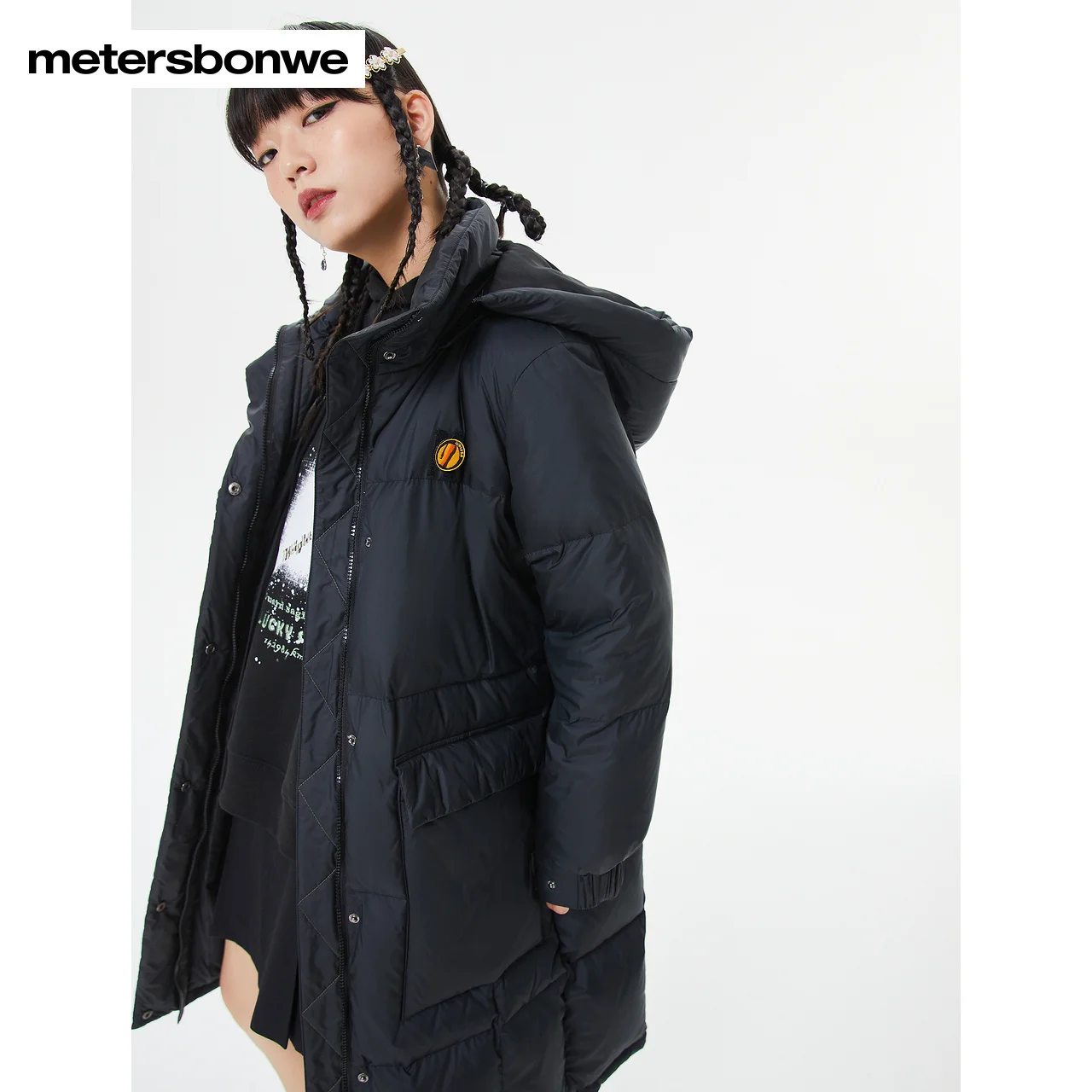 Metersbonwe Solid Color Keep Warm Long Down Wear For Women Loose 80% Gray Duck Down Wear Hooded High Quality Winter Down Jackets