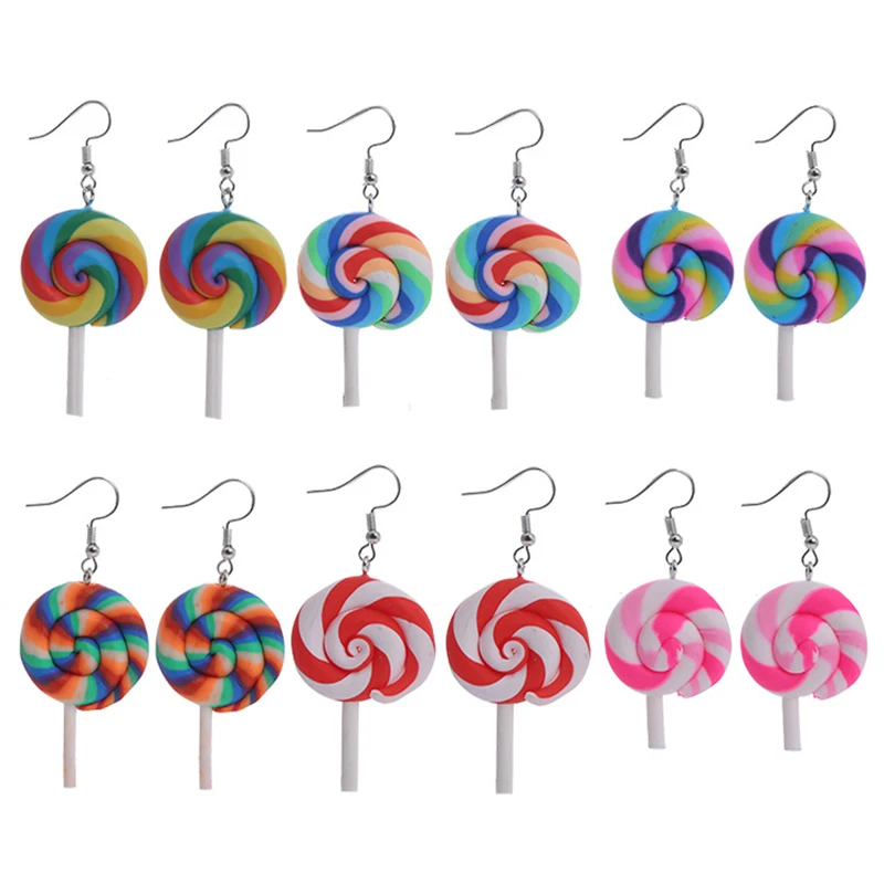 

Cute Lollipop Charms Pendant Earrings for Women Girl Lovely Candy Colors Soft Ceramic Drop Earring Jewelry Gift Fine Accessories