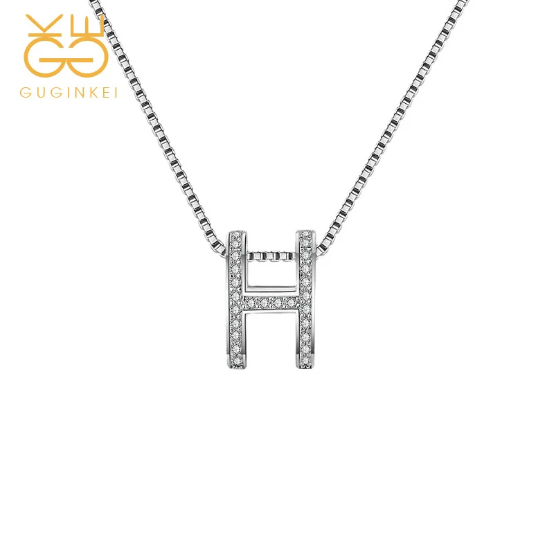 

GUGINKEI 2022 New Fashion H-Letter Luxury Silver Necklace Women Wedding Engagement Jewelry 925 Sterling Silver Womens Jewellery
