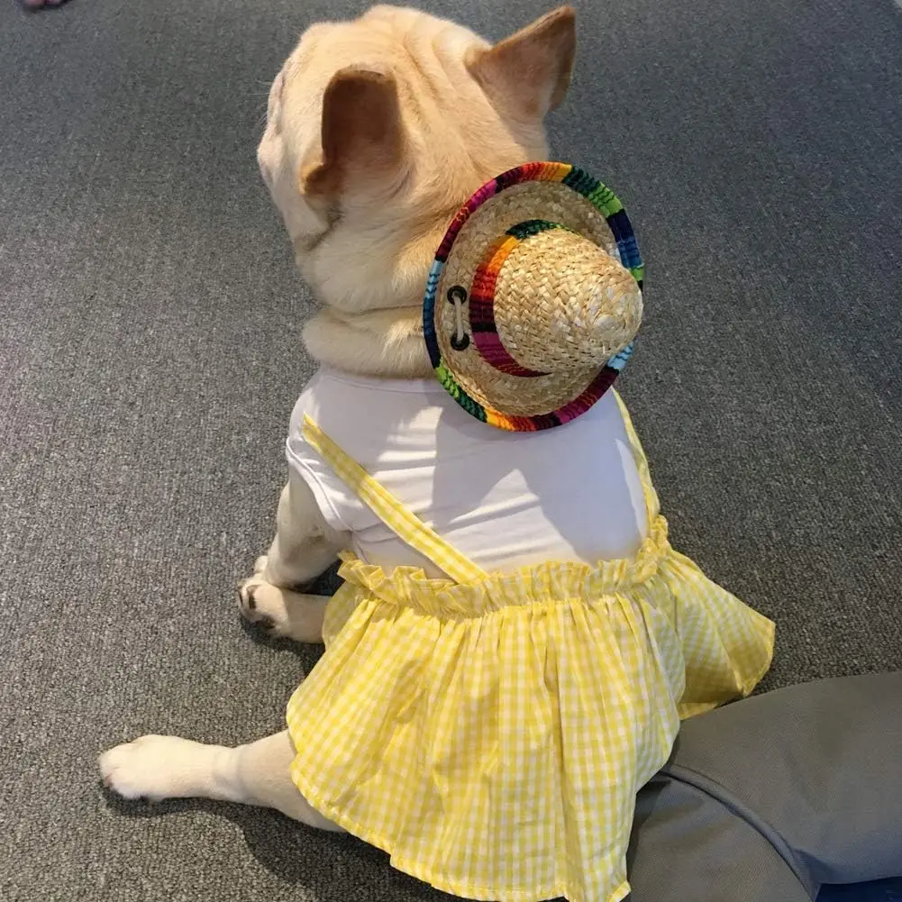TONG милый щенок собака кошка соломенная шляпа от солнца мексиканское сомбреро