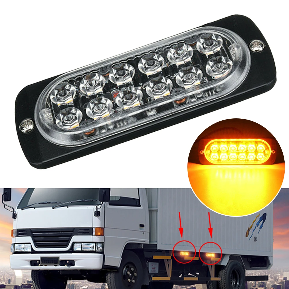 

2PCS Amber 12 LED 36W 6500k Light Bar Car Truck Hazard Beacon Warning Lamp Grill Breakdown DC12V Amber Led Lamp Accessories