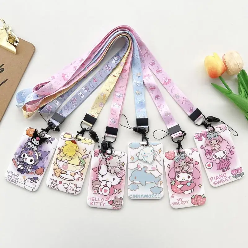 

2023 Sanrio рукав для карт кавайный HelloKitty Kuromi Cinnamoroll мультфильм Длинная веревка студенческий автобус защитный чехол для карт