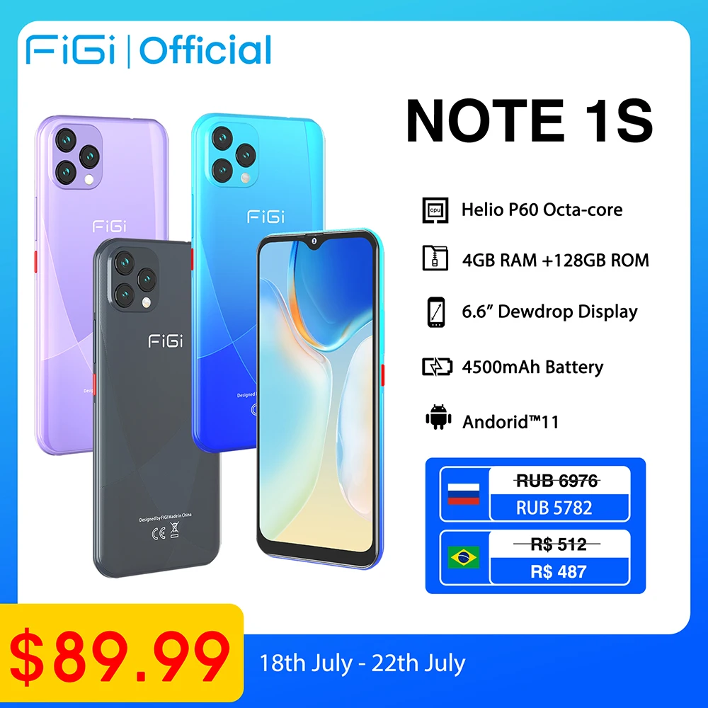 FIGI NOTE 1S Cell phone Android 11 Smartphone 6.6HD+ Display 128GB 4GB Octa Core 13MP Triple Camera Cellphones 4500mAh Battery